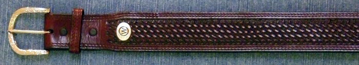 Brown 1 3/4 " tapered to 1 1/2 " Hand Tooled Basketweave Belt